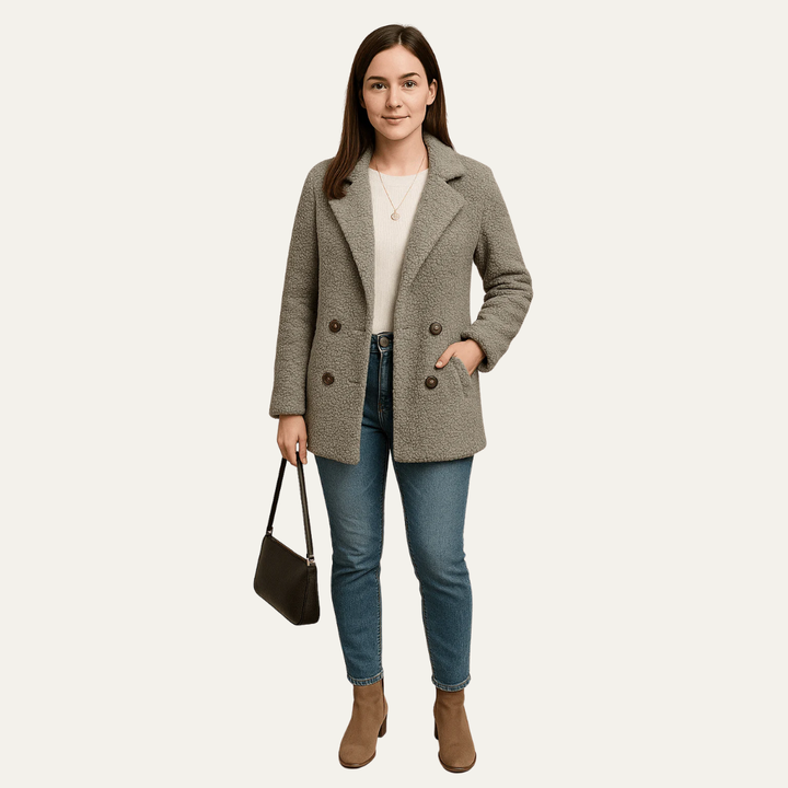 Womens Peacoat Textured Double-Breasted Classic Fit - BritishMode