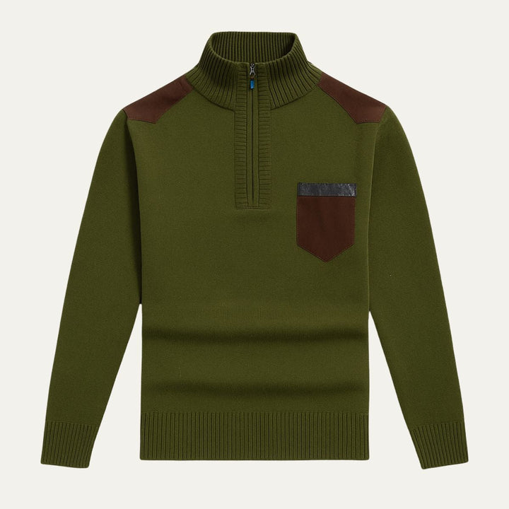 Mens Half-Zip Jumper Patchwork Pattern Regular Fit
