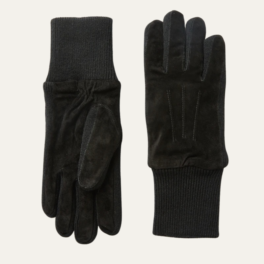 Mens Suede Gloves with Fleece Lining and Knit Cuffs - BritishMode