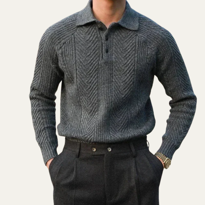 Mens Quarter Zip Polo Sweater Chevron Knit