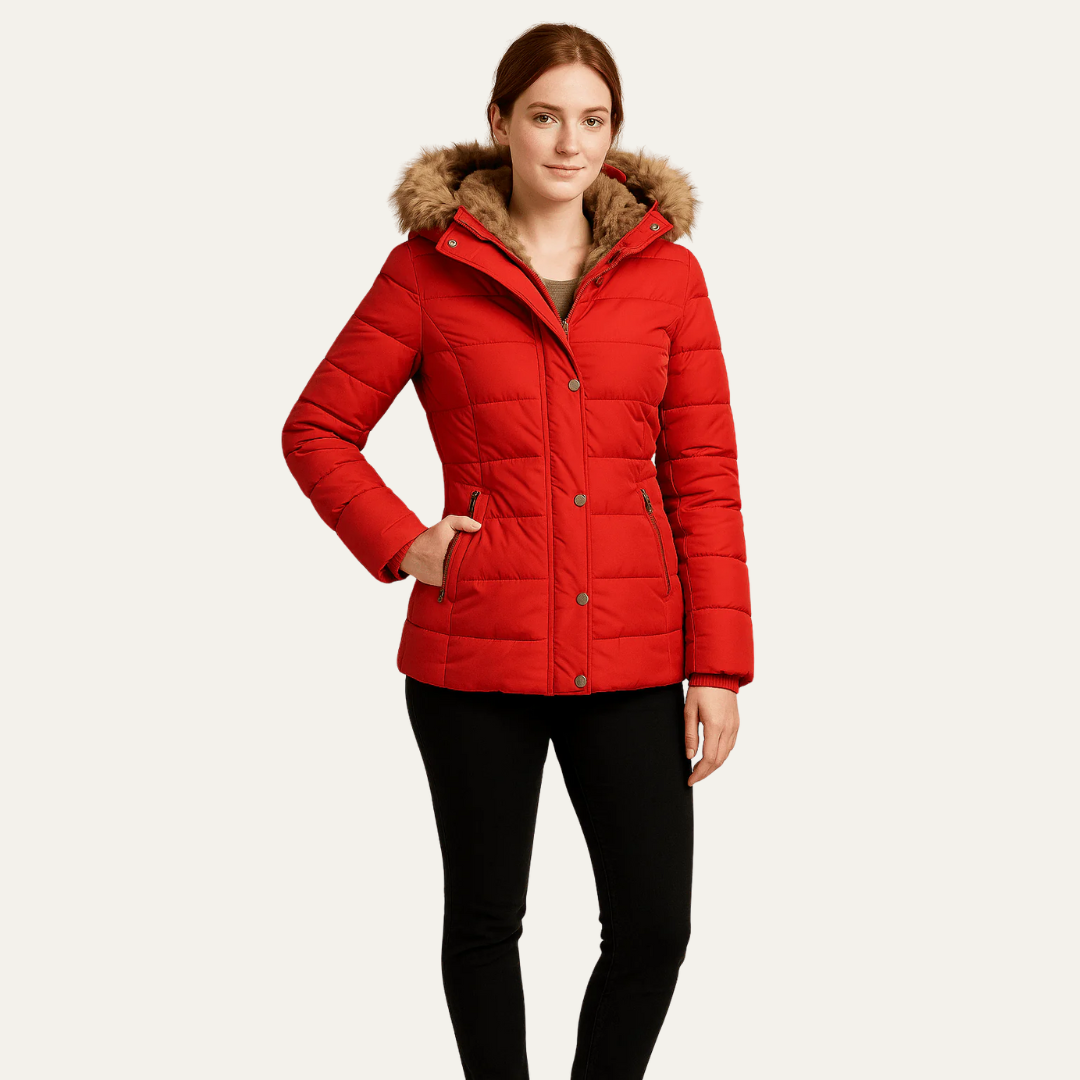 Womens Quilted Puffer Jacket Faux Fur Hooded - BritishMode