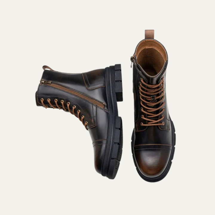 Mens Combat Boots Leather Cap Toe Side Zipper - BritishMode