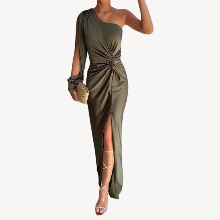 Womens Evening Dress Satin One-Shoulder Style - BritishMode