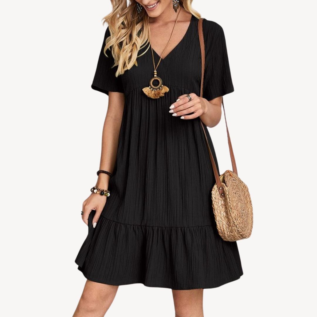 Womens Cotton Dress V-Neck Ruffle Summer