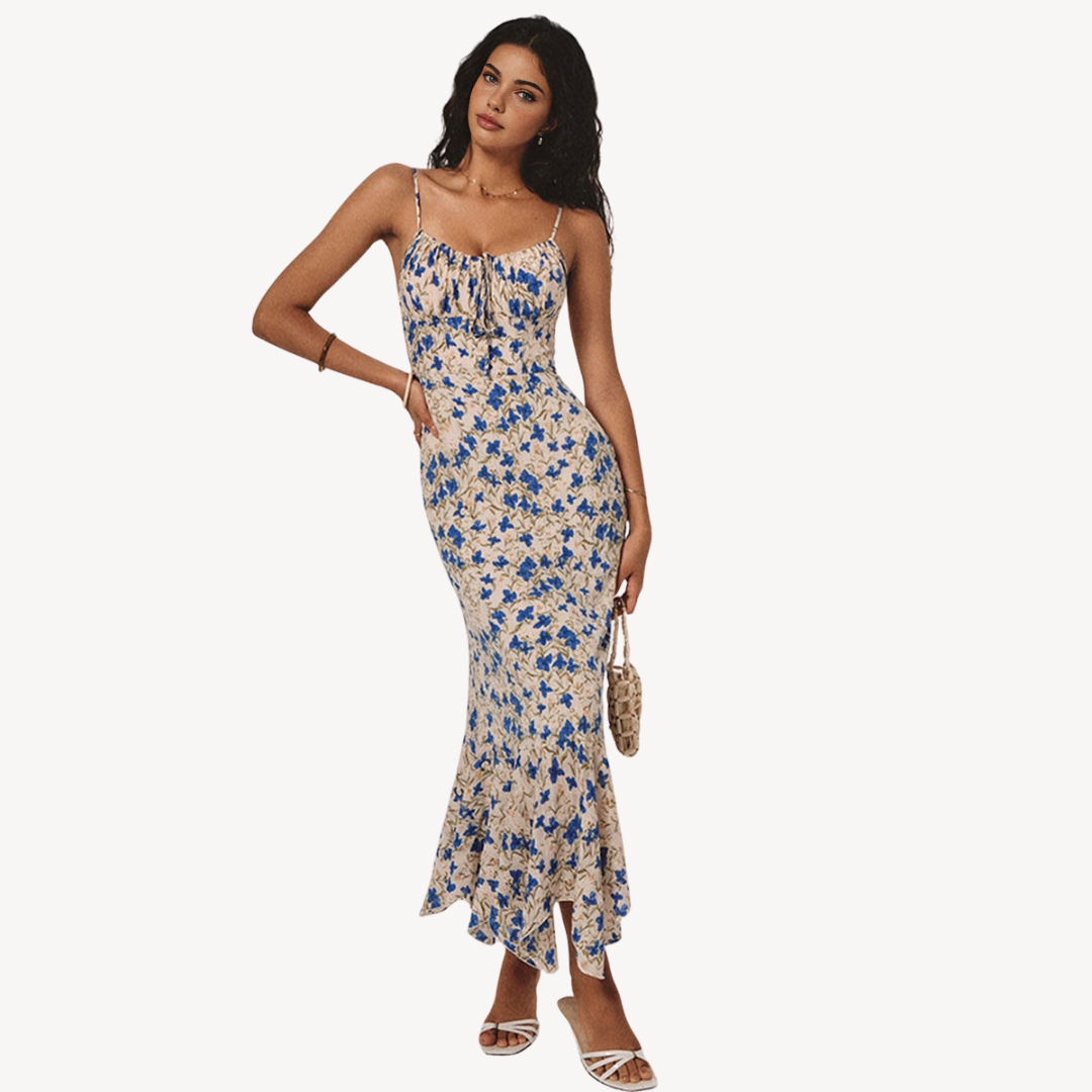 Womens Maxi Dress Floral Pattern Flowing Fit - BritishMode