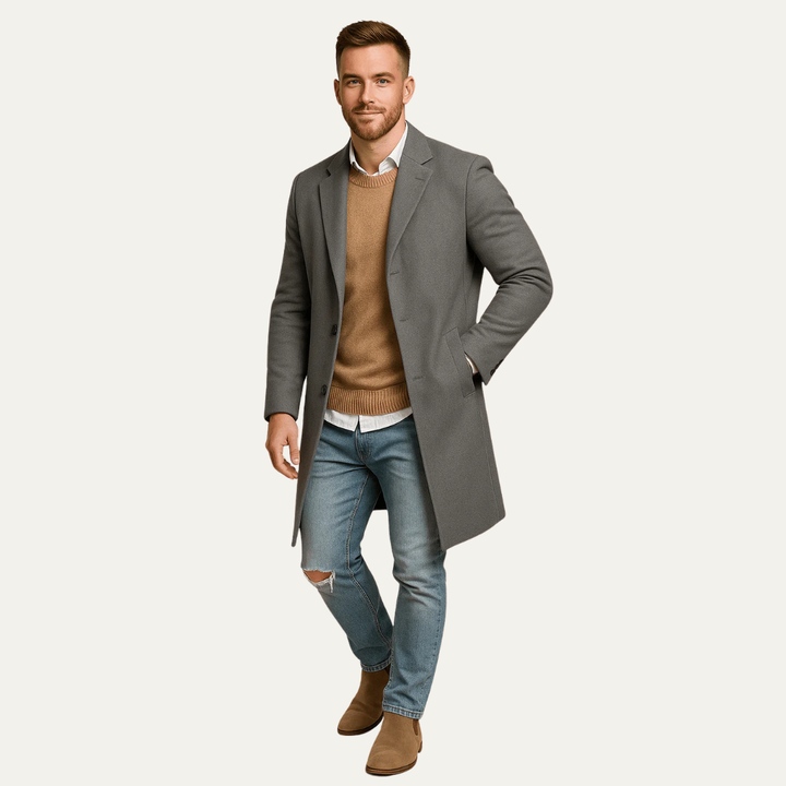 Mens Tailored Topcoat Mid-Thigh Length - BritishMode