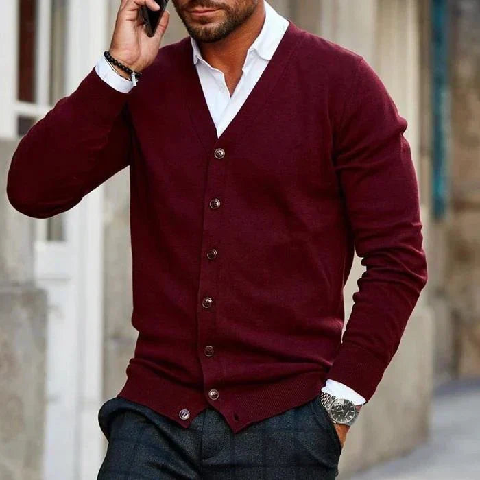 Mens Button-Front Sweater Classic Fit Cotton Blend