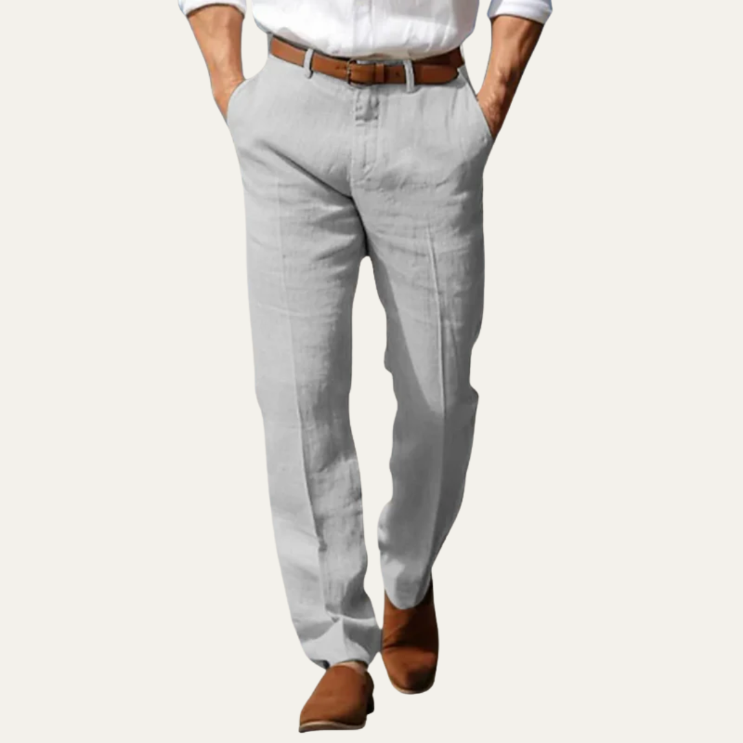 Mens Linen Blend Trousers Relaxed Fit