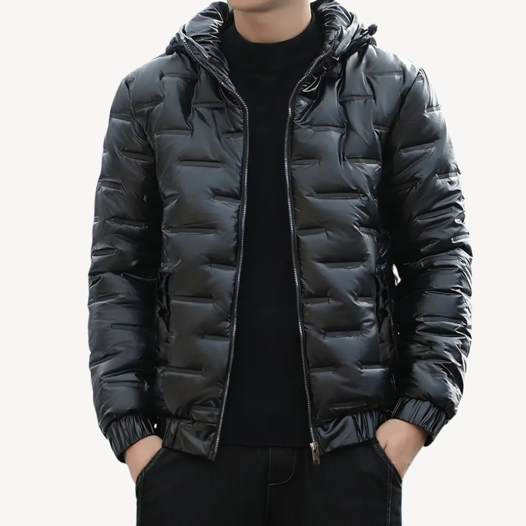 Mens Hooded Puffer Jacket Shiny Finish - BritishMode