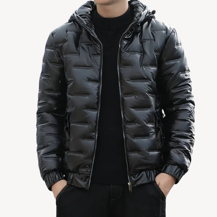 Mens Hooded Puffer Jacket Shiny Finish - BritishMode