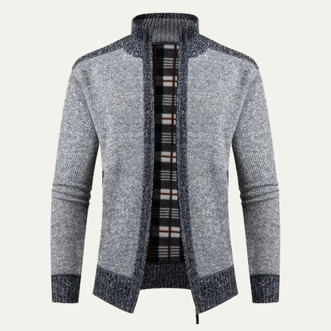 Mens Knit Jacket Fleece Lined Thick Warm Zip Front - BritishMode
