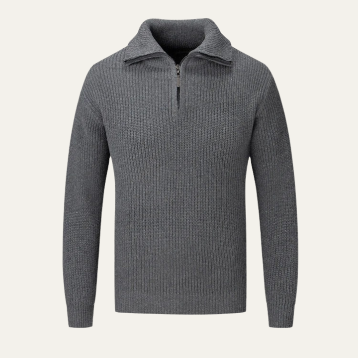 Mens Ribbed Quarter-Zip Sweater Turn-Down Collar