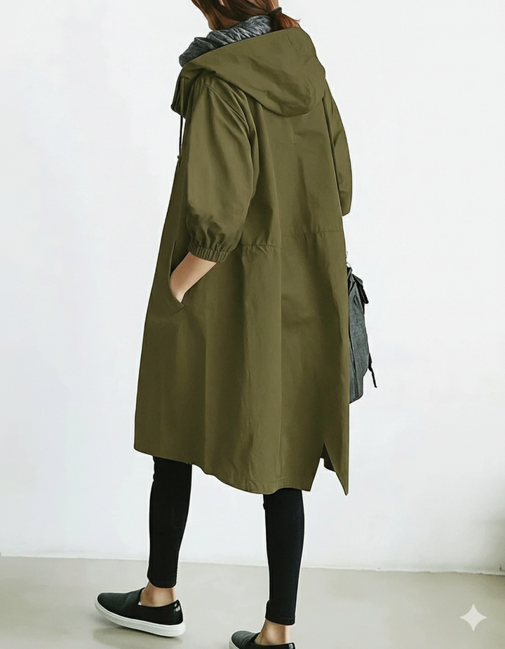 Womens Hooded Trench Coat Lightweight Relaxed Fit
