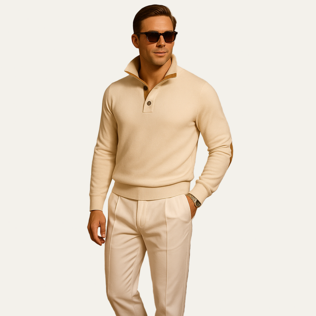 Mens Knit Sweater High Collar Contrast Detail