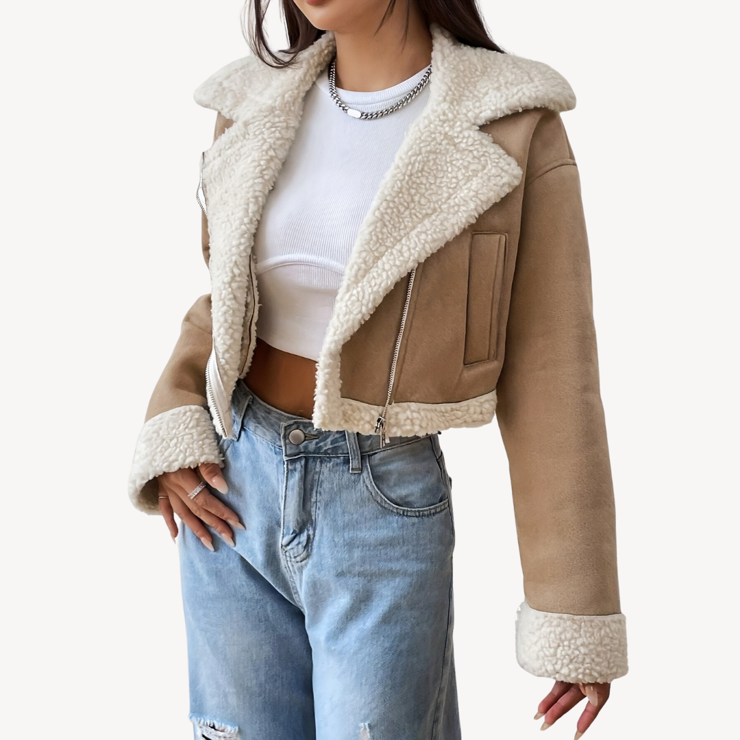 Womens Suede Jacket with Faux Fur Collar