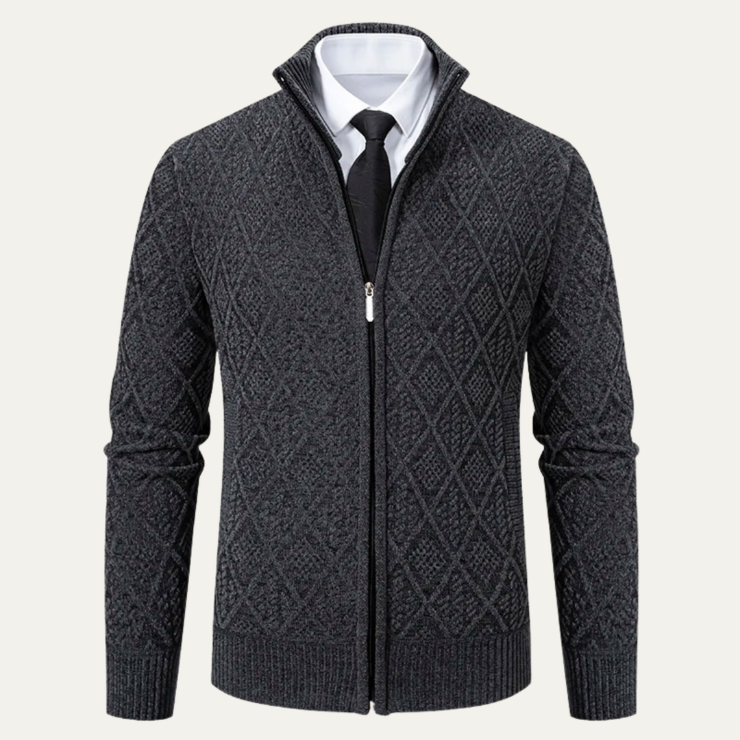 Mens Knit Jacket Diamond Pattern Smart Casual - BritishMode
