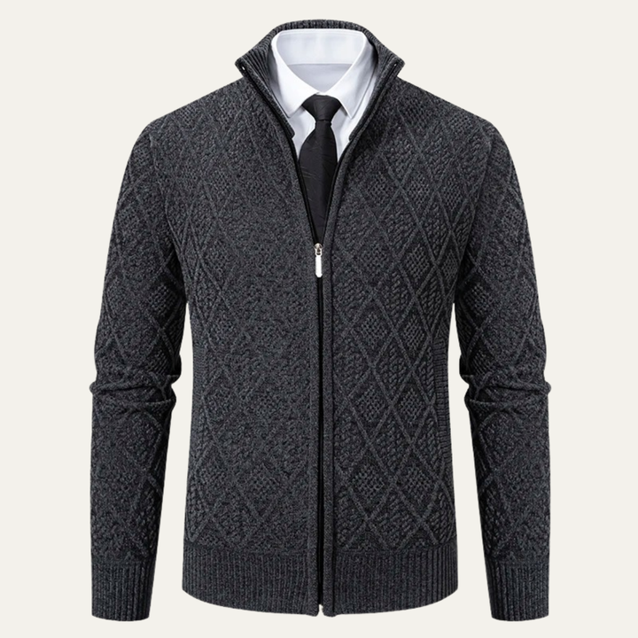 Mens Knit Jacket Diamond Pattern Smart Casual - BritishMode