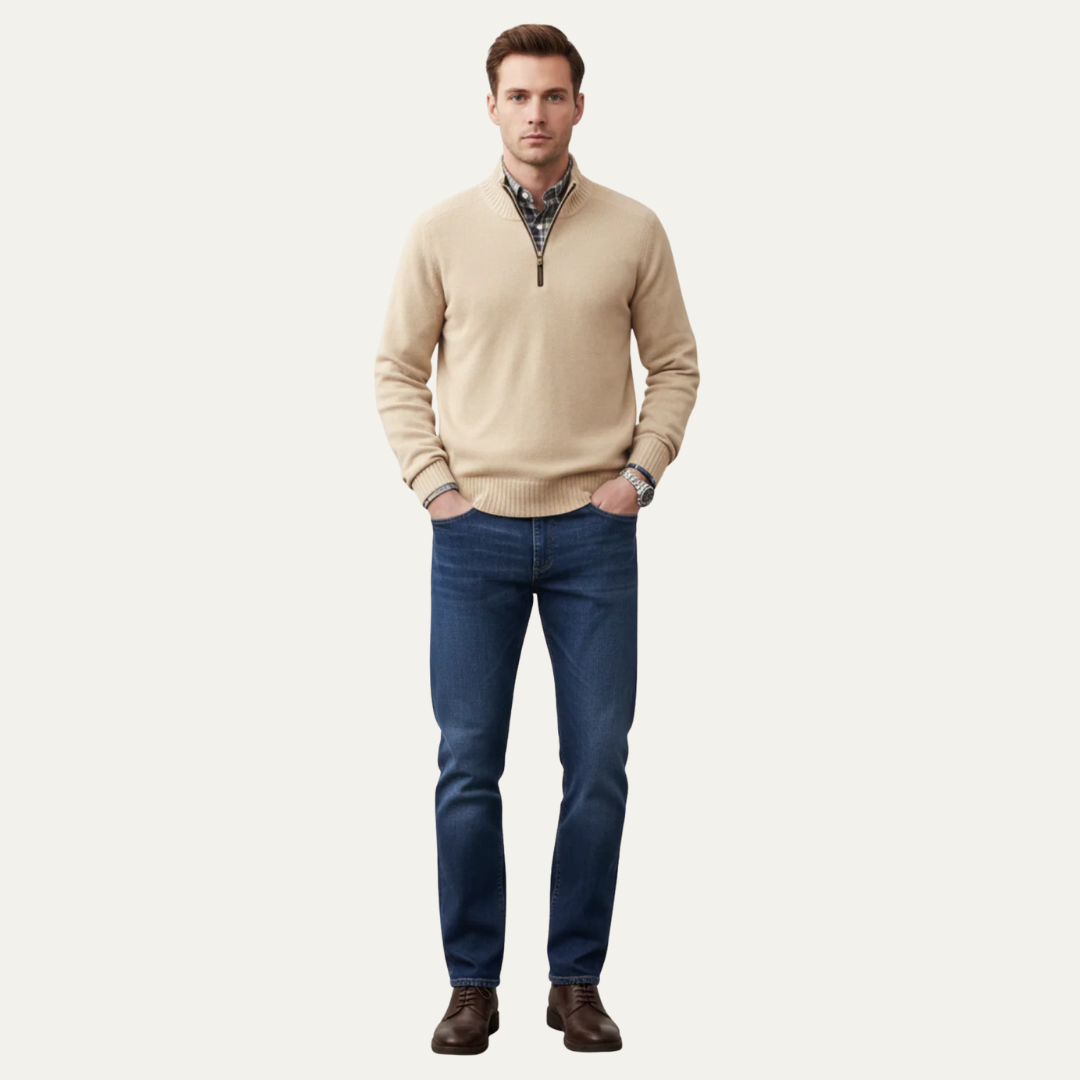 Mens Knit Sweater High Collar Quarter Zip - BritishMode