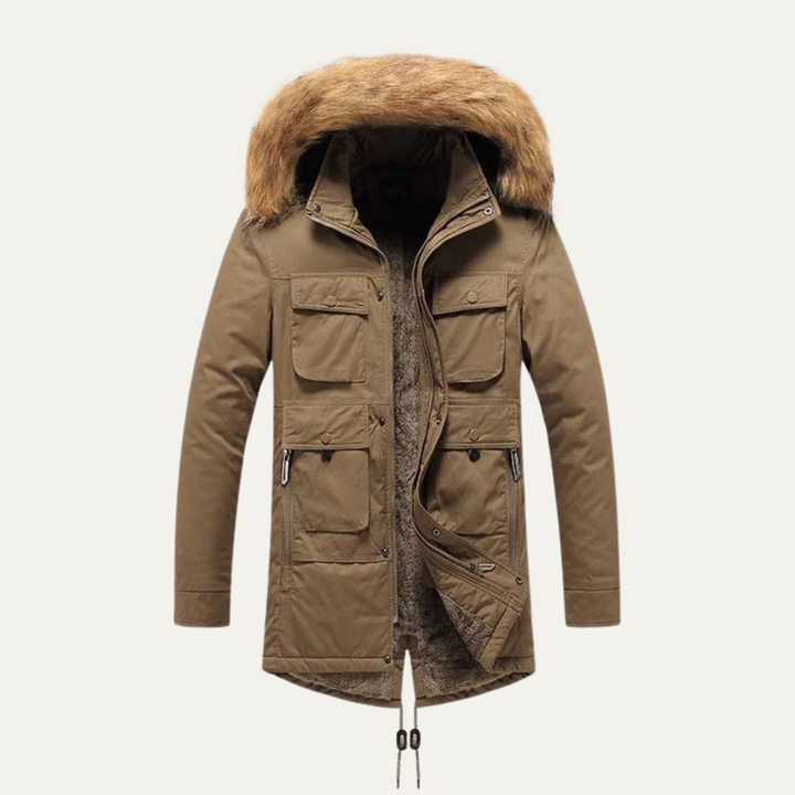 Mens Hooded Winter Parka Coat with Warm Insulation and Fur Trim - BritishMode