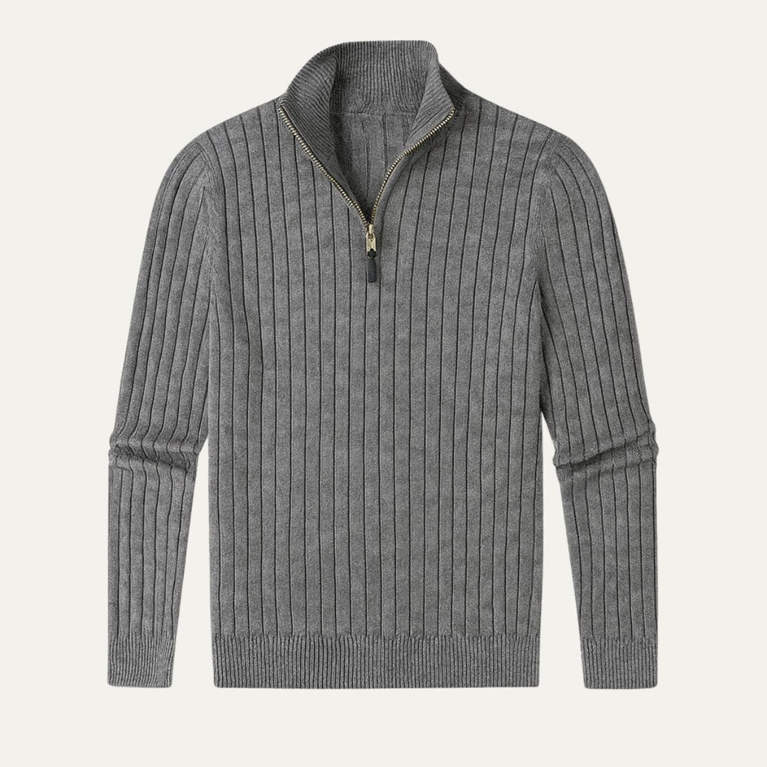 Mens Ribbed Sweater Quarter Zip Stand Collar