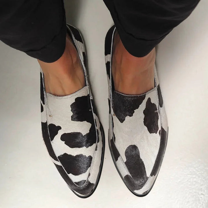 Womens Loafers Faux Leather Pointed Toe Low Block Heel