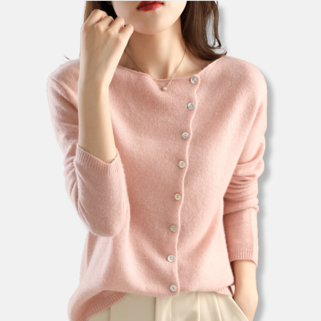 Womens Wool Blend Knitted Cardigan Relaxed Fit Asymmetrical Buttons - BritishMode