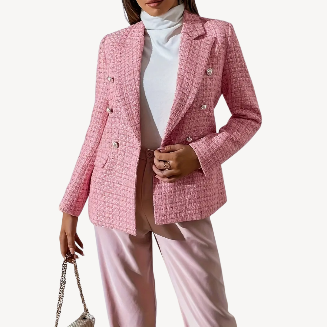 Womens Plus Size Tweed Blazer Double-Breasted Fit - BritishMode