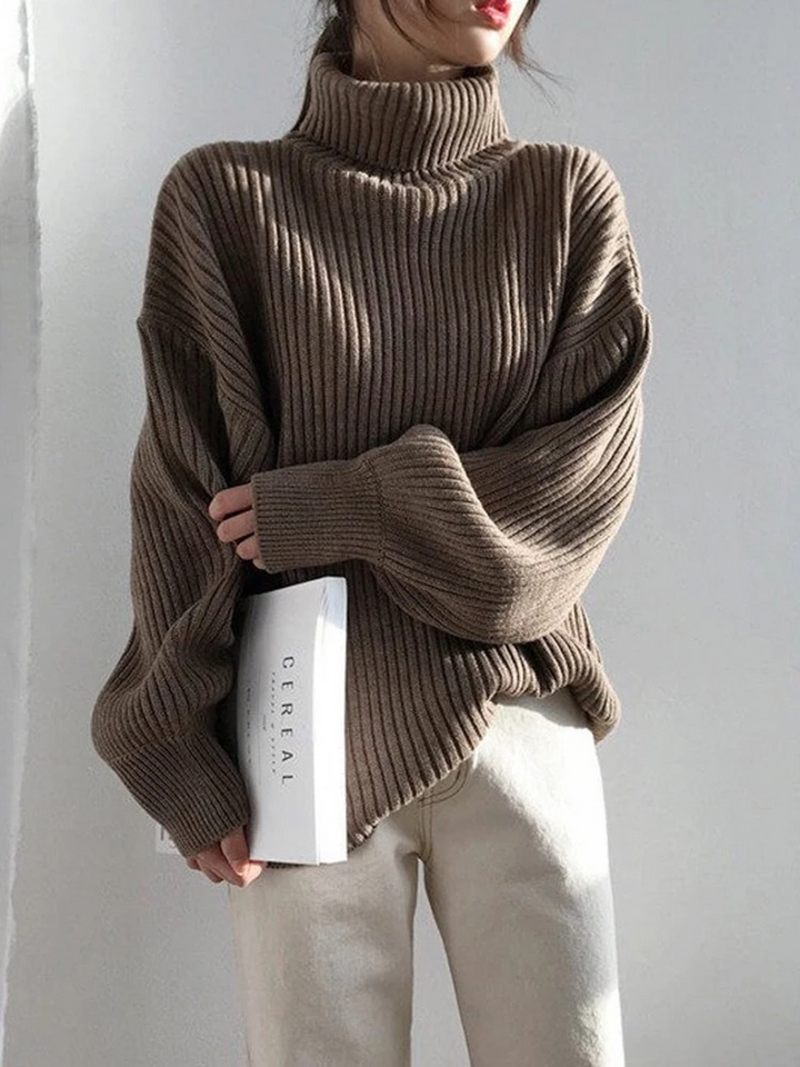 Womens Chunky Knit Sweater with Turtleneck Warm - BritishMode