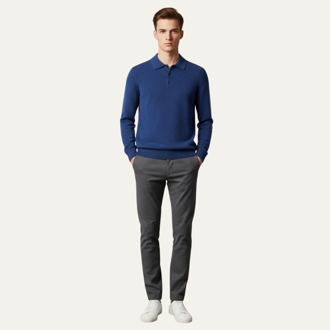 Mens Knit Polo Sweater Long Sleeve - BritishMode