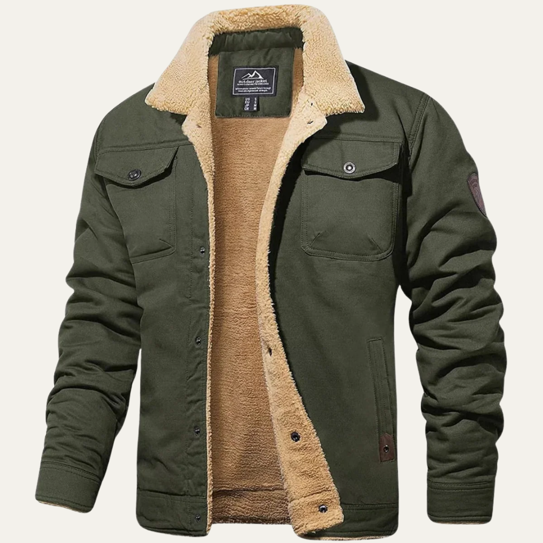 Mens Trucker Jacket Faux Shearling Lined Snap Front - BritishMode