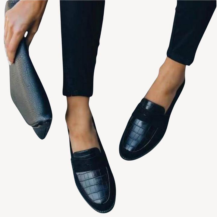 Womens Orthopedic Leather Loafers Croc Pattern Flats