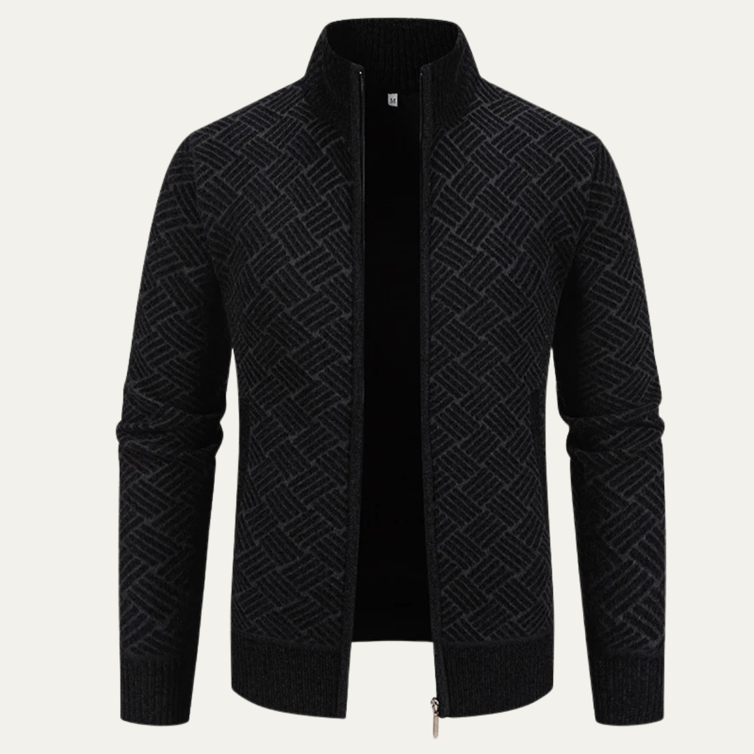 Mens Knit Jacket Diamond Pattern Stand Collar Elegant Fit - BritishMode