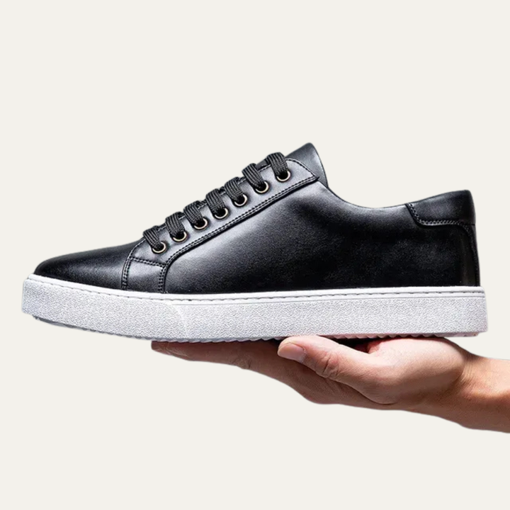 Mens Leather Low-Top Sneakers Thick Cupsole - BritishMode