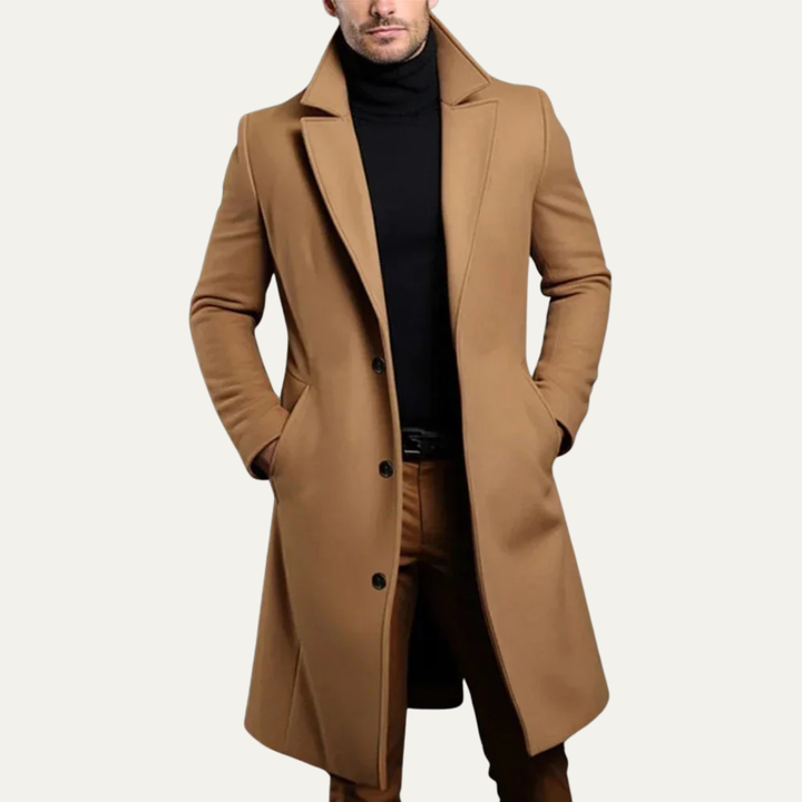 Mens Long Overcoat Wool Tailored Fit - BritishMode