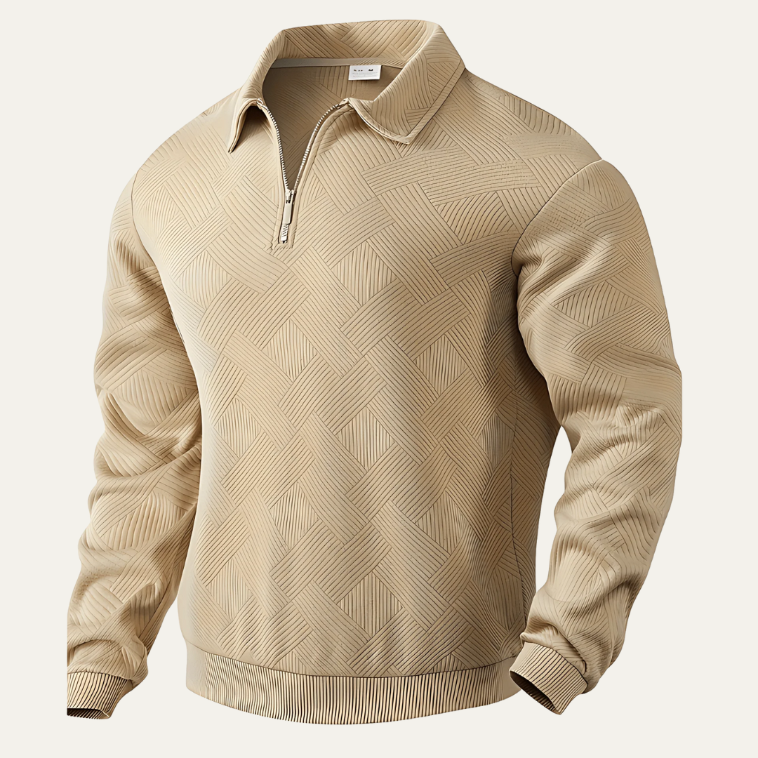 Mens Polo Sweater Textured Quarter Zipper - BritishMode