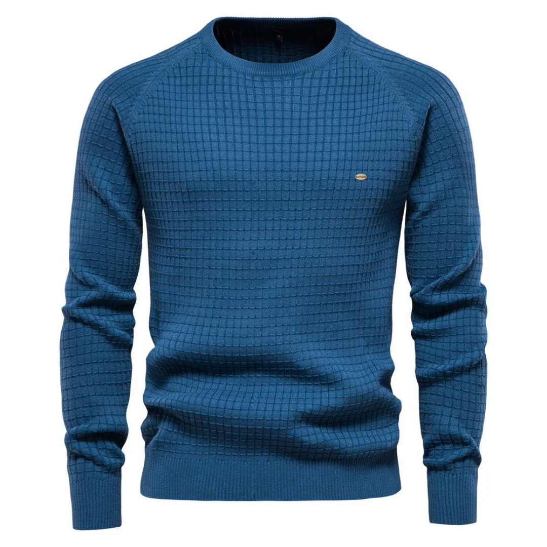 Mens Crewneck Sweater Waffle Knit Textured