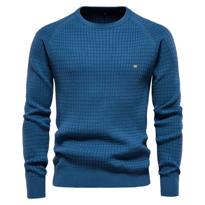 Mens Crewneck Sweater Waffle Knit Textured
