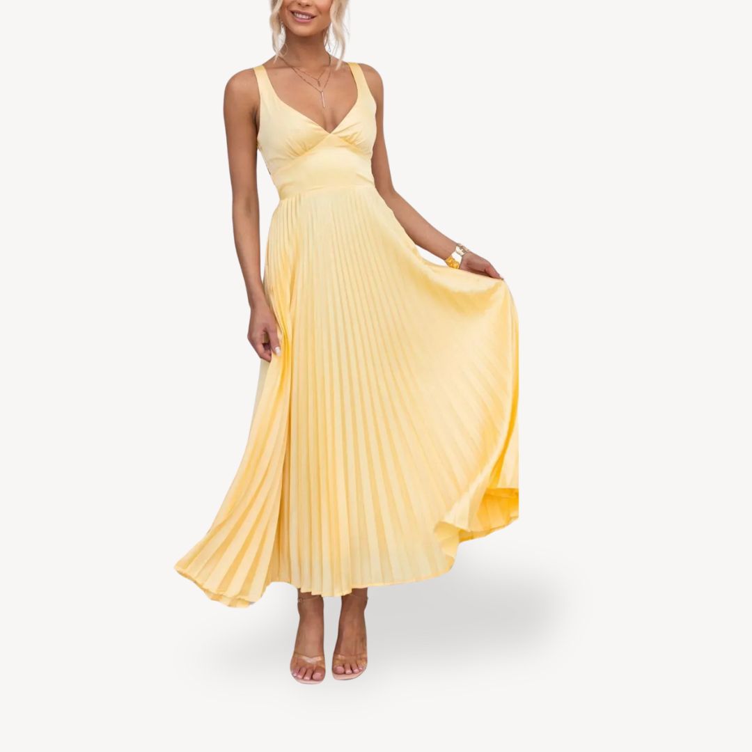 Womens Midi Dress Pleated Cutout Design