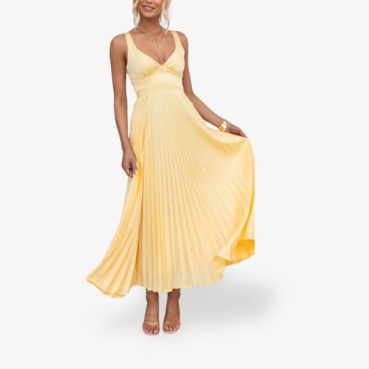 Womens Midi Dress Pleated Cutout Design