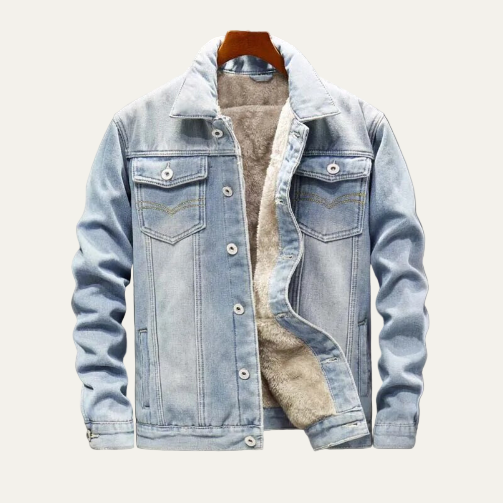 Mens Denim Trucker Jacket with Sherpa Lining and Fleece