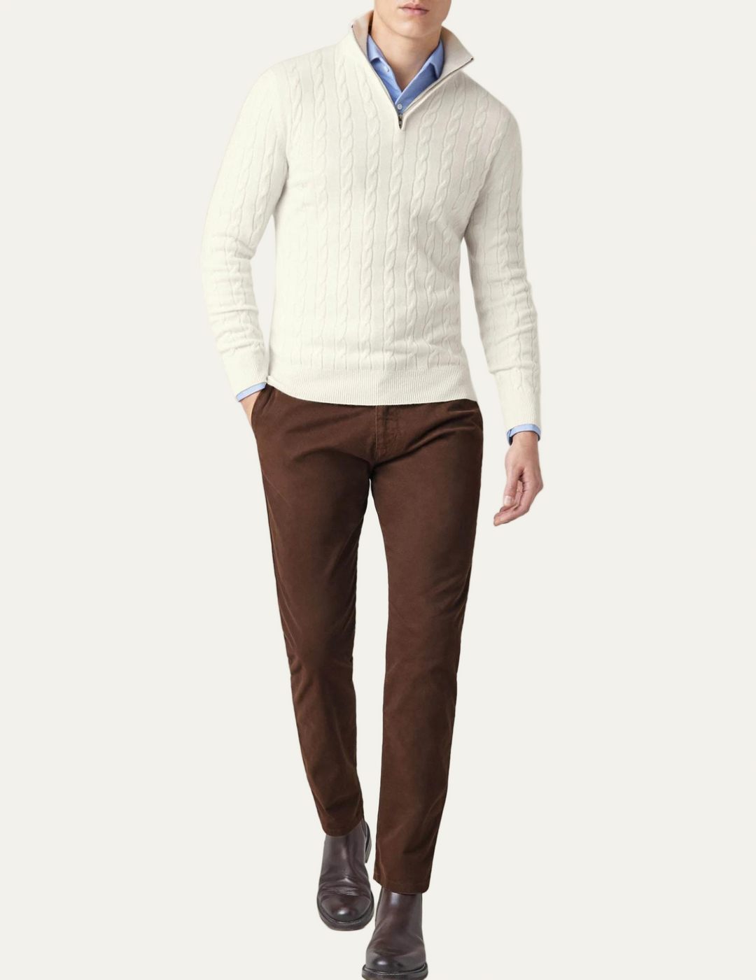 Mens Cable Knit Sweater with Zipper