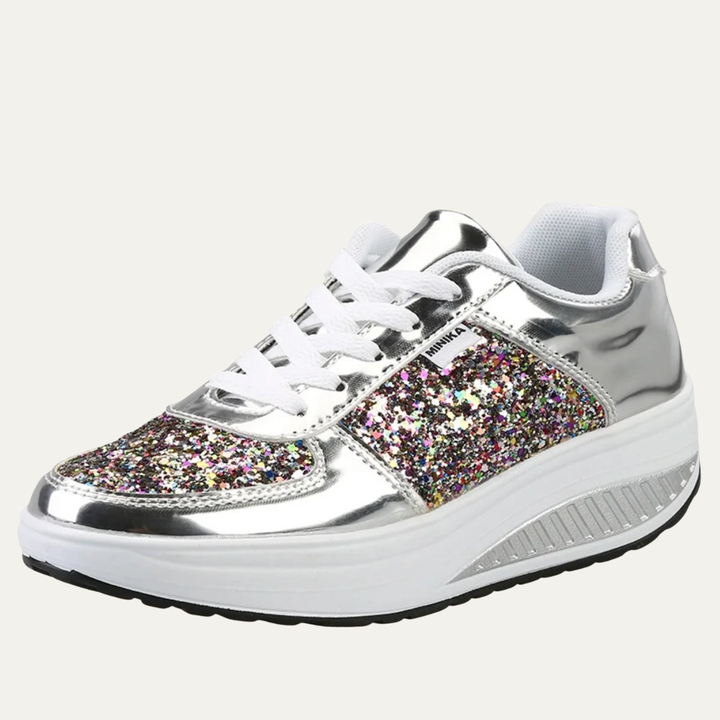 Womens Platform Sneakers with Reflective Glitter Panel Fashion Style - BritishMode