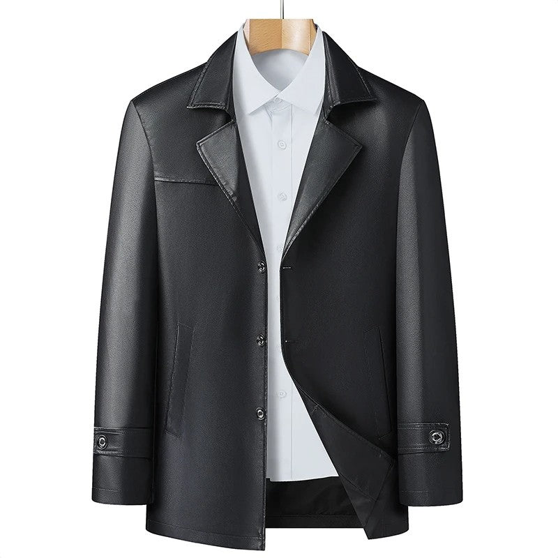 Womens Faux Leather Trench Coat Classic Fit - BritishMode