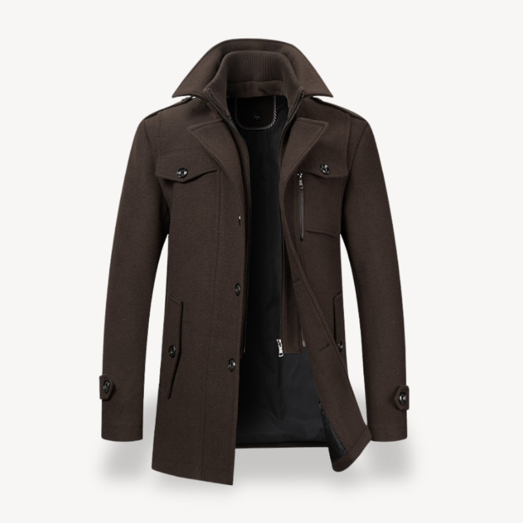 Mens Double-Breasted Coat Wool Blend Classic Fit