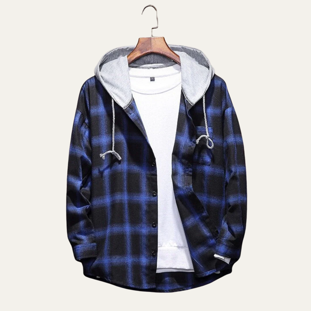 Mens Flannel Shirt Hooded Plaid Casual Fit