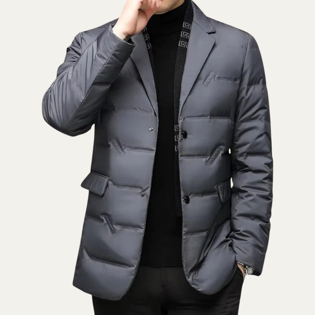 Mens Quilted Down Blazer Jacket Tailored Fit