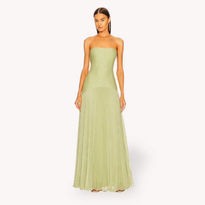 Womens Strapless Gown Pleated Fit - BritishMode