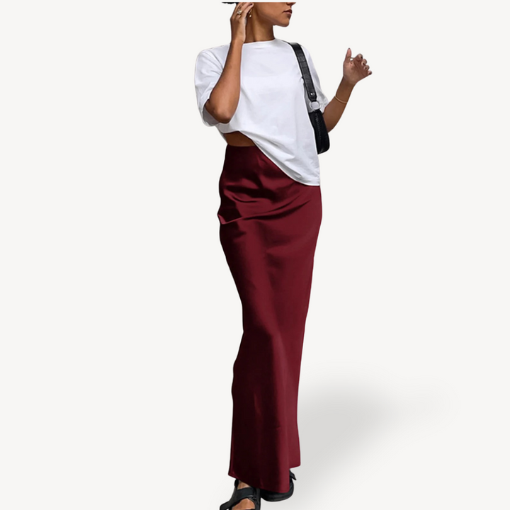 Womens Maxi Skirt Satin Smooth Fit - BritishMode