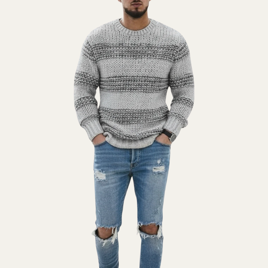 Mens Knit Sweater Chunky Fit Striped Pattern
