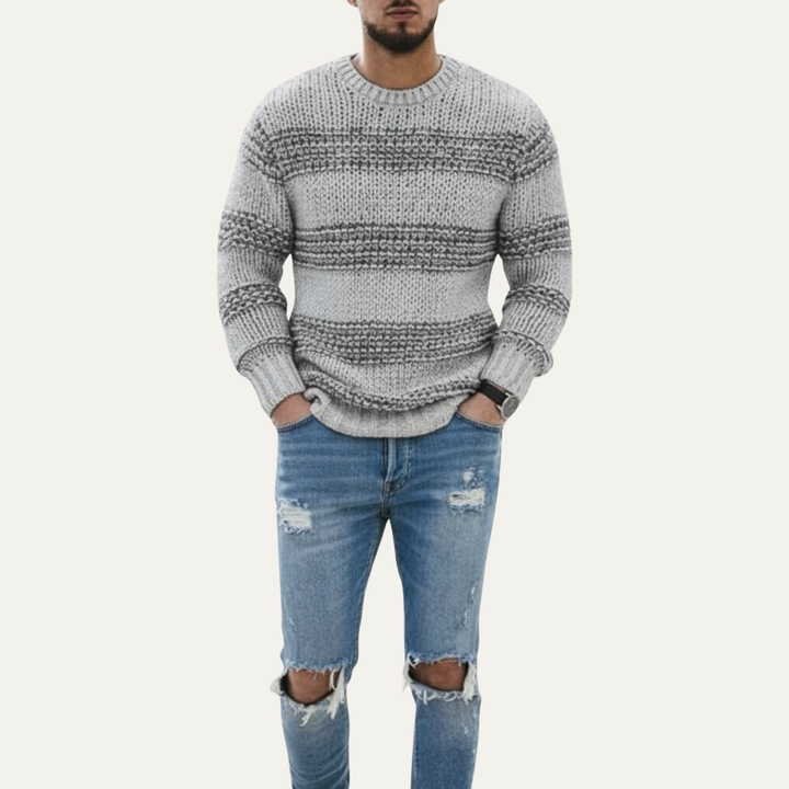 Mens Knit Sweater Chunky Fit Striped Pattern